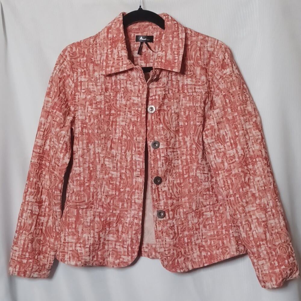 Analogy Women's Orange Textured Stretch Button Front Jacket. Size L